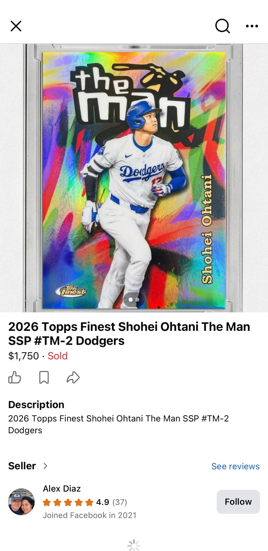 Ballpark Alex (Alex Diaz) Facebook Marketplace listing — $1,750, marked sold