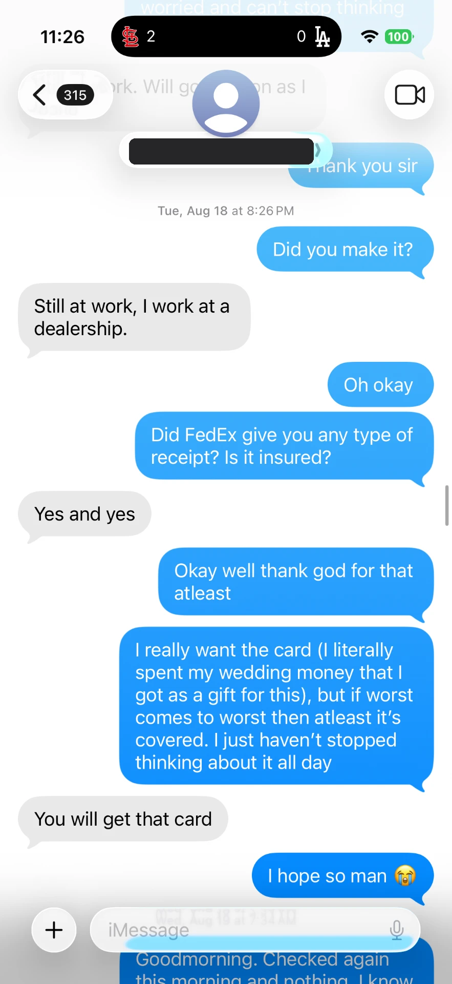 Text message 10 — message between the buyer and Alex Diaz (Ballpark Alex) about the 2026 Topps Finest Shohei Ohtani card