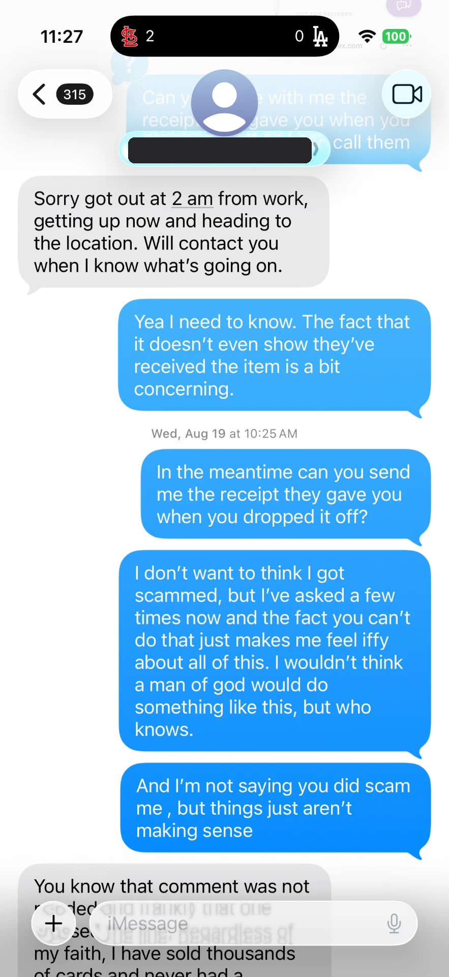 Text message 12 — message between the buyer and Alex Diaz (Ballpark Alex) about the 2026 Topps Finest Shohei Ohtani card