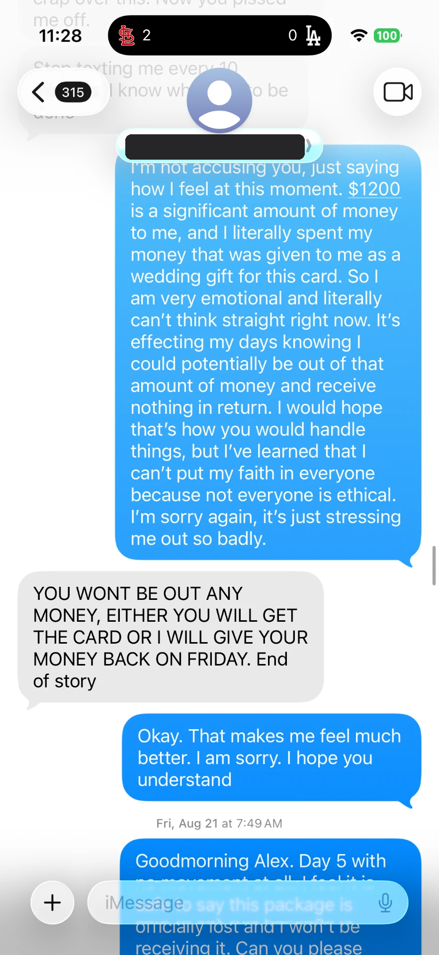 Text message 14 — message between the buyer and Alex Diaz (Ballpark Alex) about the 2026 Topps Finest Shohei Ohtani card