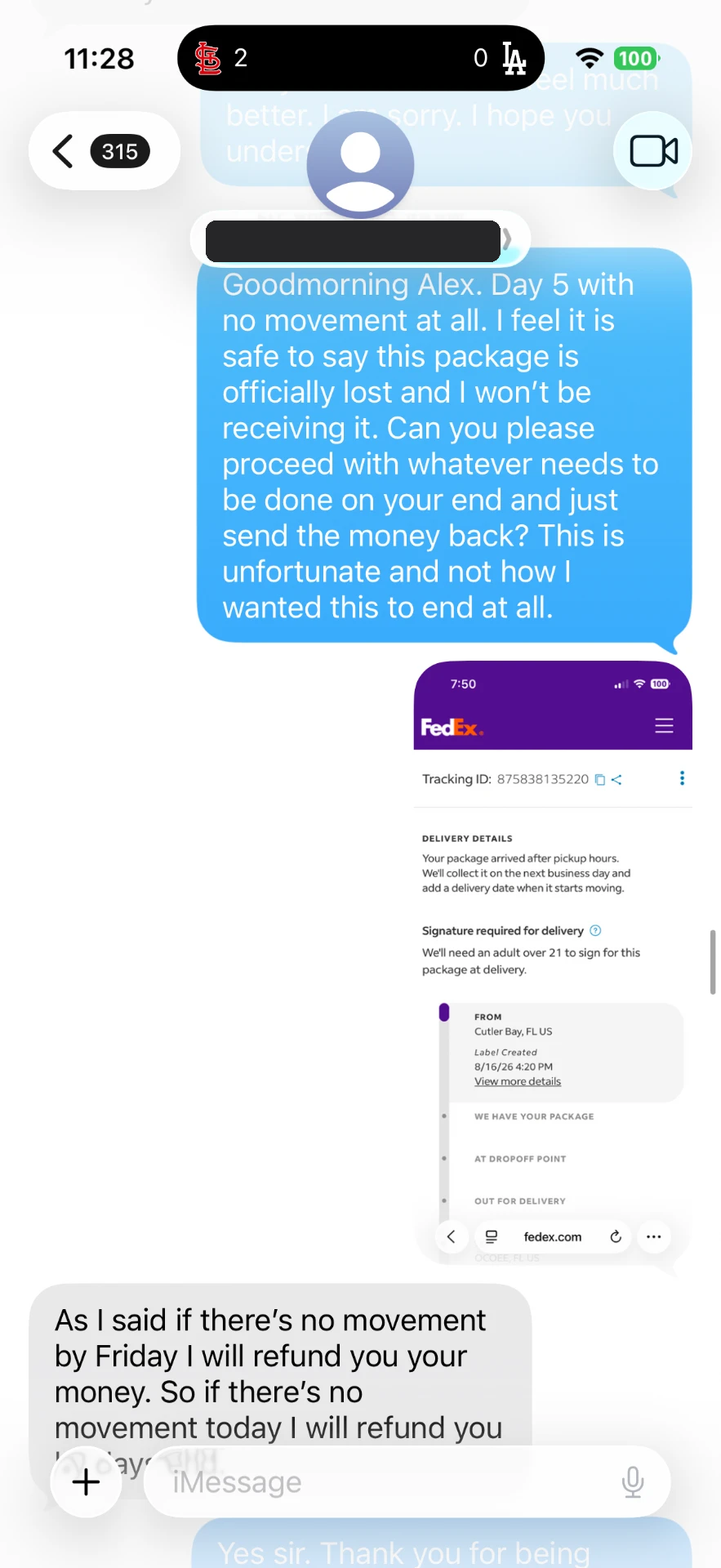 Text message 15 — message between the buyer and Alex Diaz (Ballpark Alex) about the 2026 Topps Finest Shohei Ohtani card