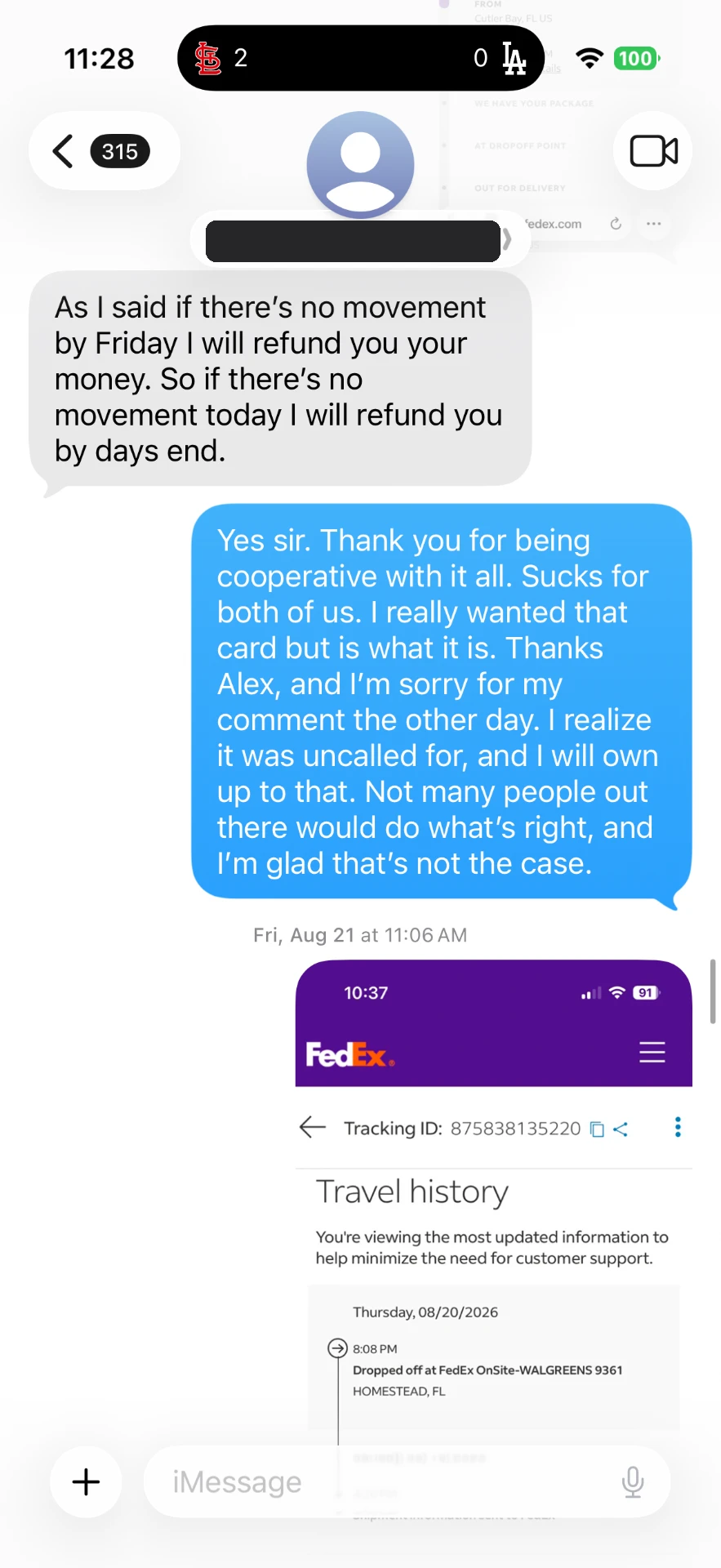Text message 16 — message between the buyer and Alex Diaz (Ballpark Alex) about the 2026 Topps Finest Shohei Ohtani card