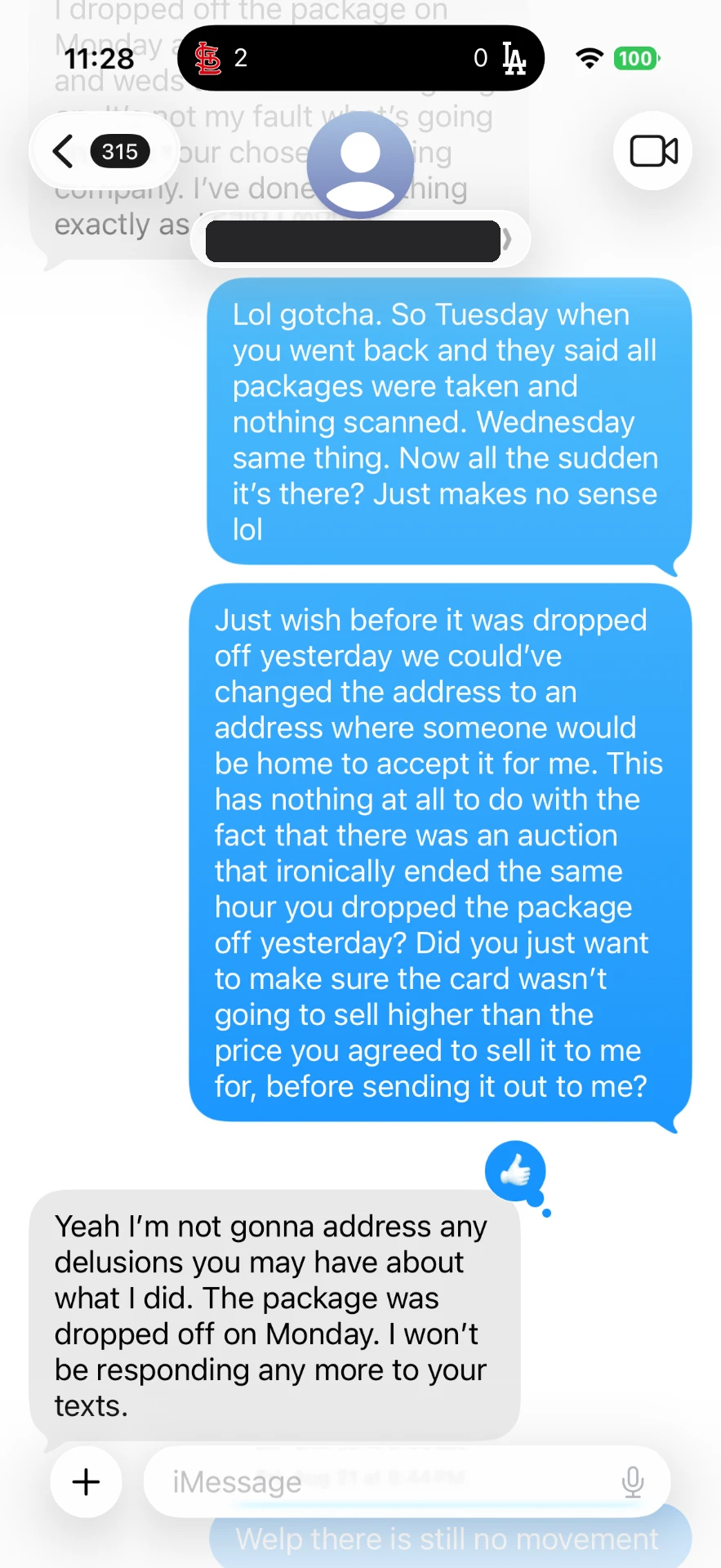 Text message 18 — message between the buyer and Alex Diaz (Ballpark Alex) about the 2026 Topps Finest Shohei Ohtani card