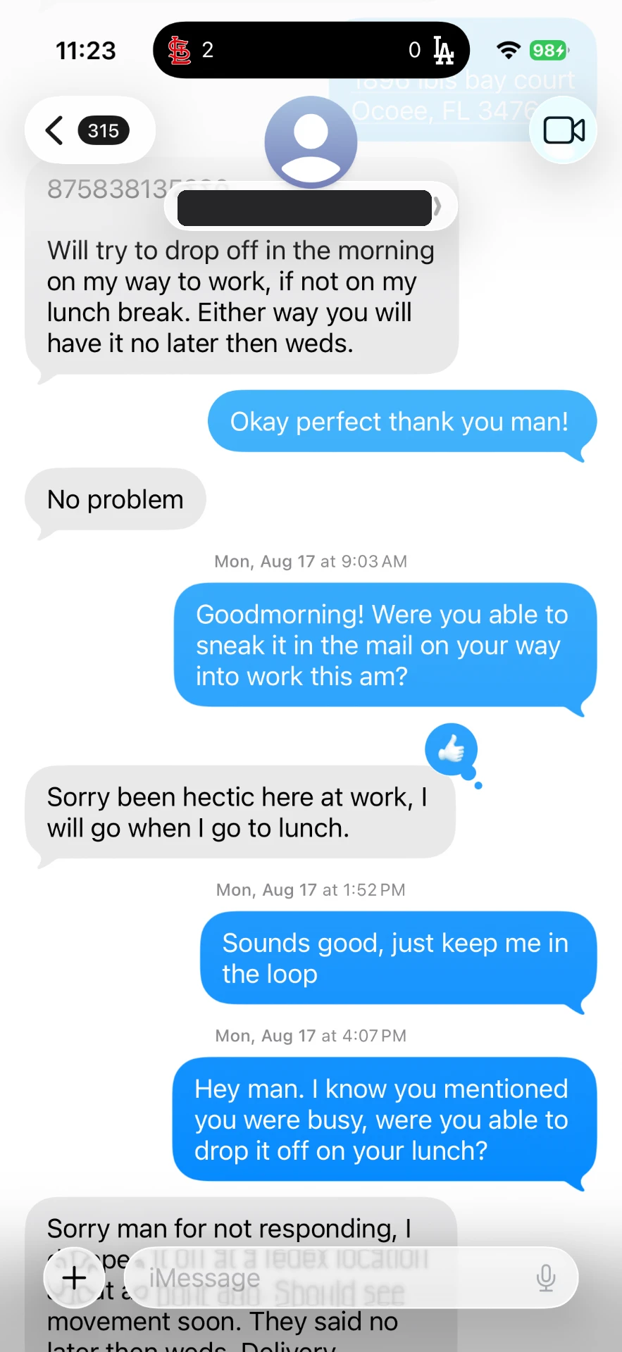 Text message 2 — message between the buyer and Alex Diaz (Ballpark Alex) about the 2026 Topps Finest Shohei Ohtani card
