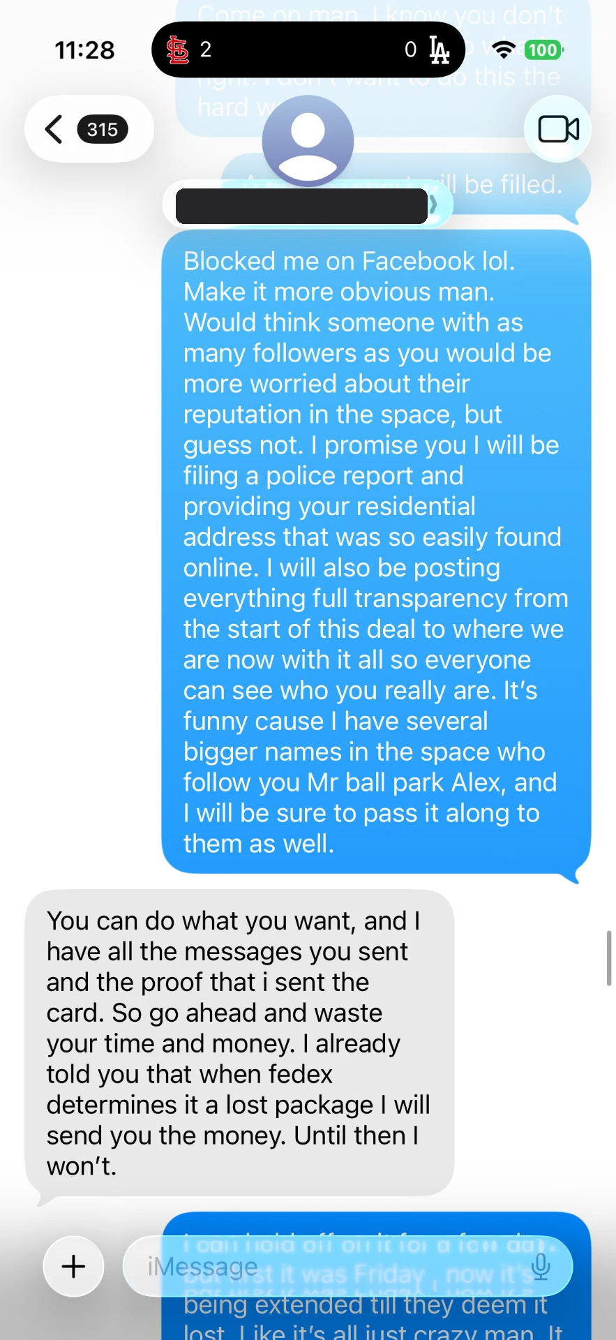 Text message 20 — message between the buyer and Alex Diaz (Ballpark Alex) about the 2026 Topps Finest Shohei Ohtani card