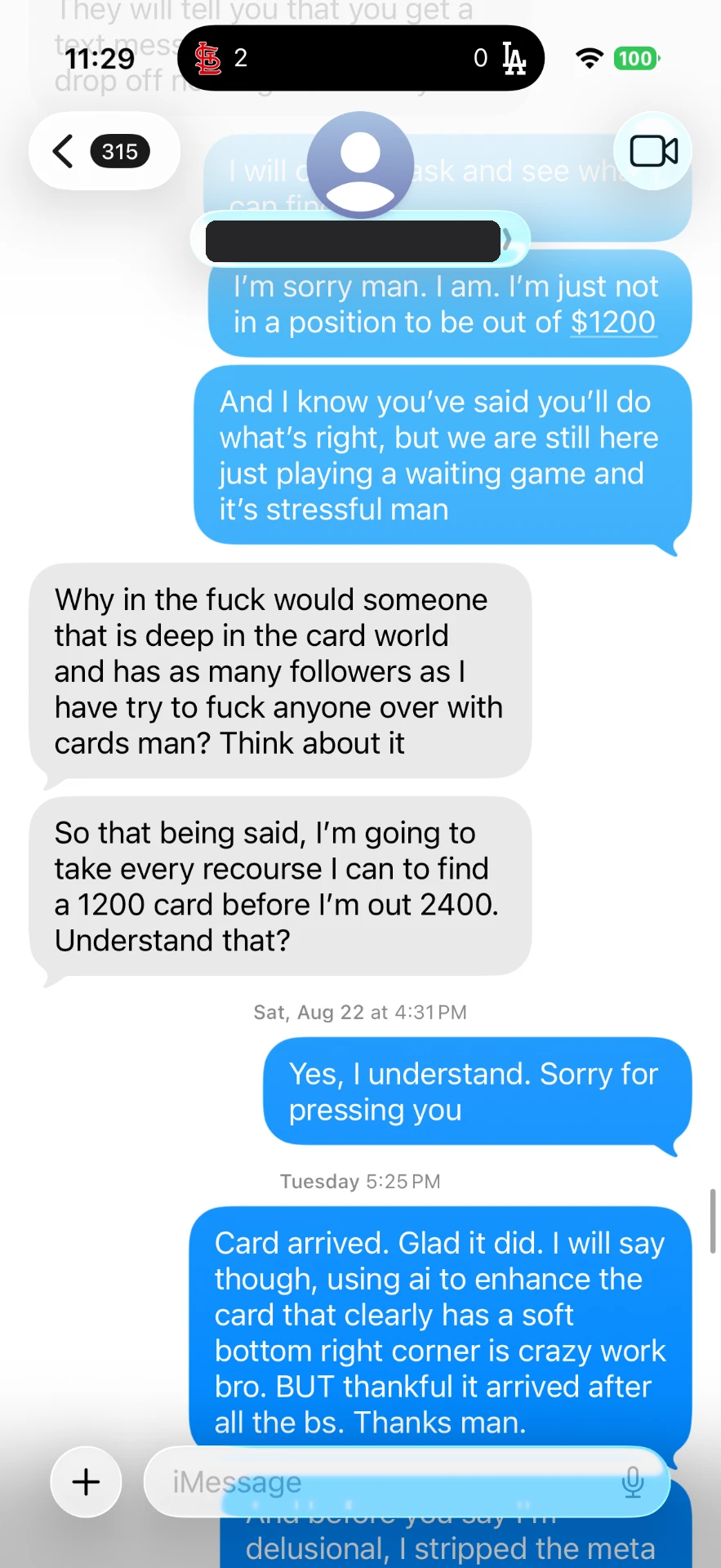 Text message 23 — message between the buyer and Alex Diaz (Ballpark Alex) about the 2026 Topps Finest Shohei Ohtani card