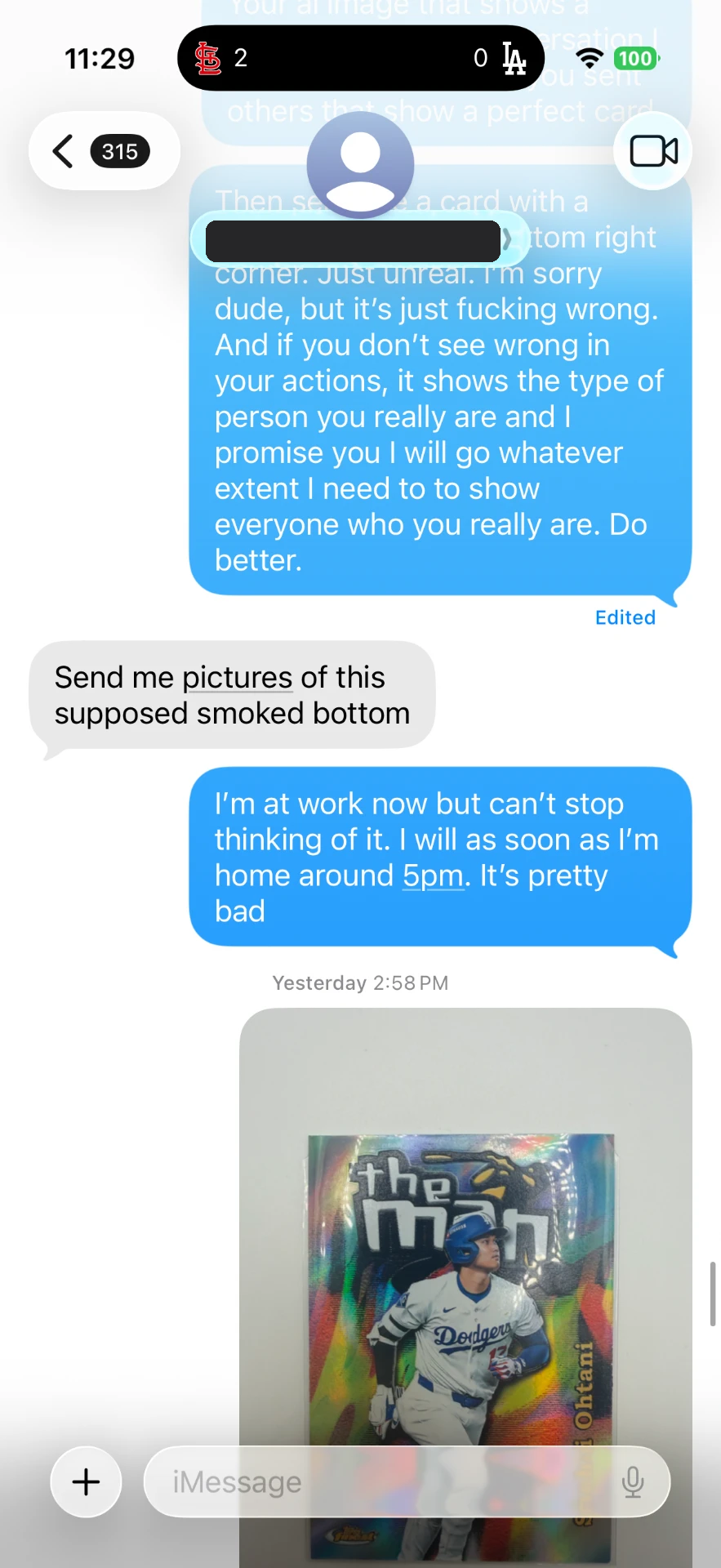 Text message 25 — message between the buyer and Alex Diaz (Ballpark Alex) about the 2026 Topps Finest Shohei Ohtani card