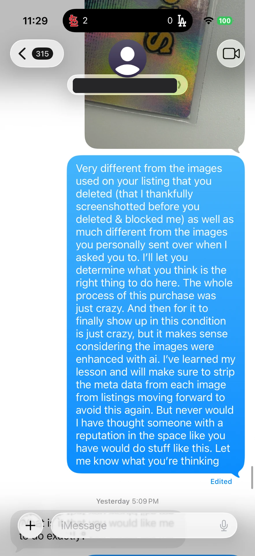Text message 26 — message between the buyer and Alex Diaz (Ballpark Alex) about the 2026 Topps Finest Shohei Ohtani card