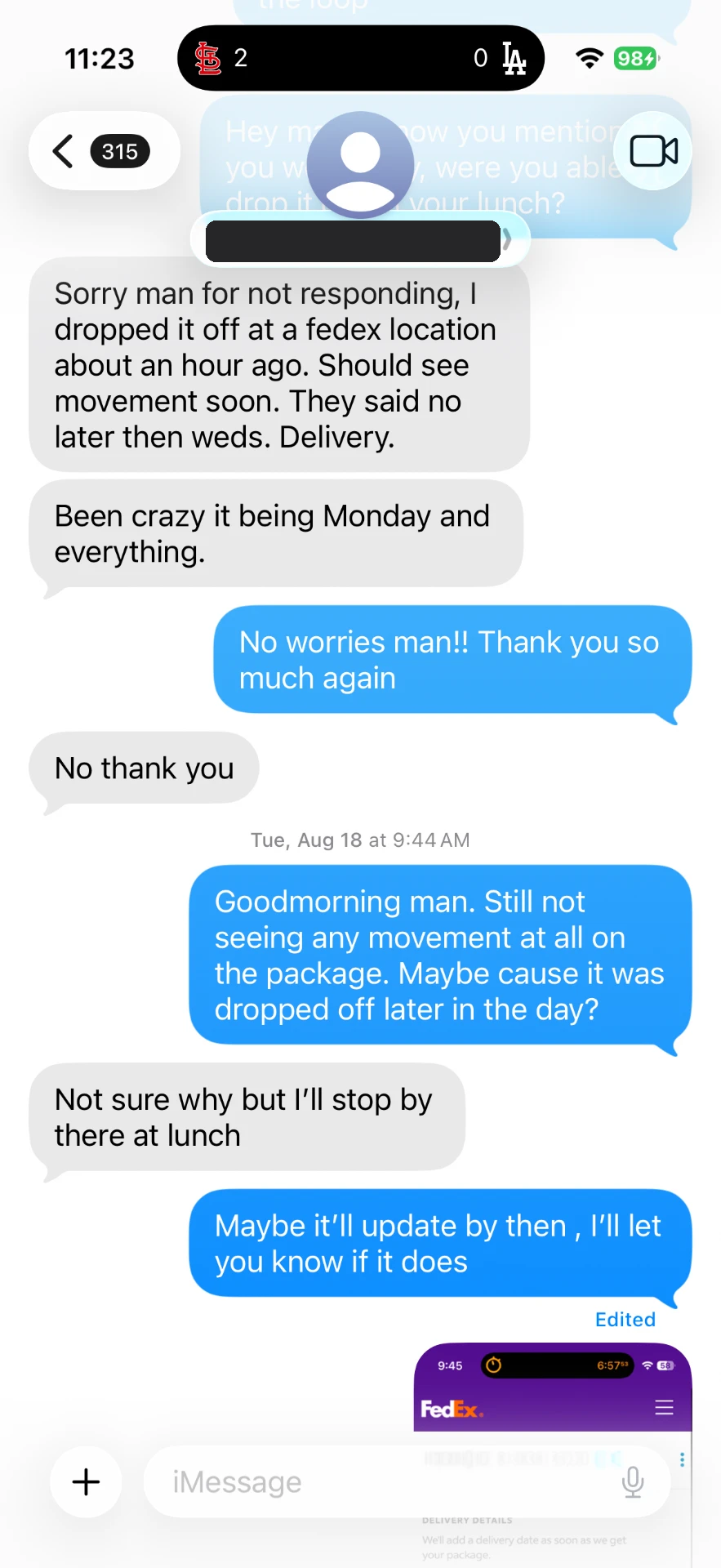 Text message 3 — message between the buyer and Alex Diaz (Ballpark Alex) about the 2026 Topps Finest Shohei Ohtani card