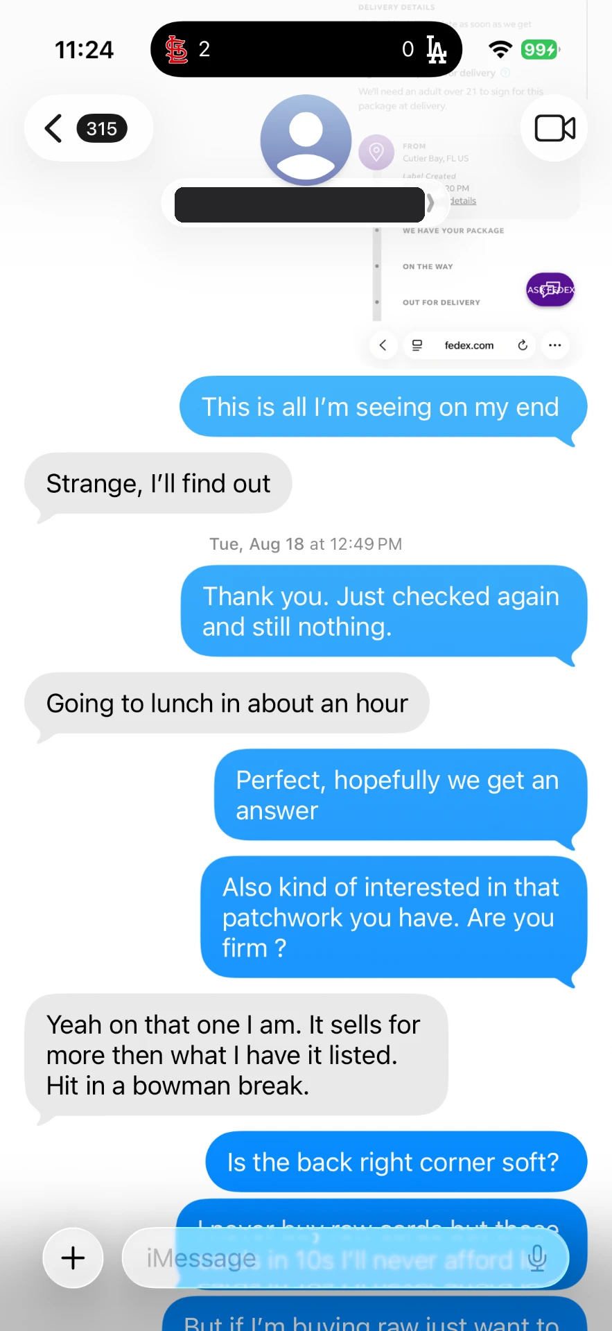 Text message 4 — message between the buyer and Alex Diaz (Ballpark Alex) about the 2026 Topps Finest Shohei Ohtani card