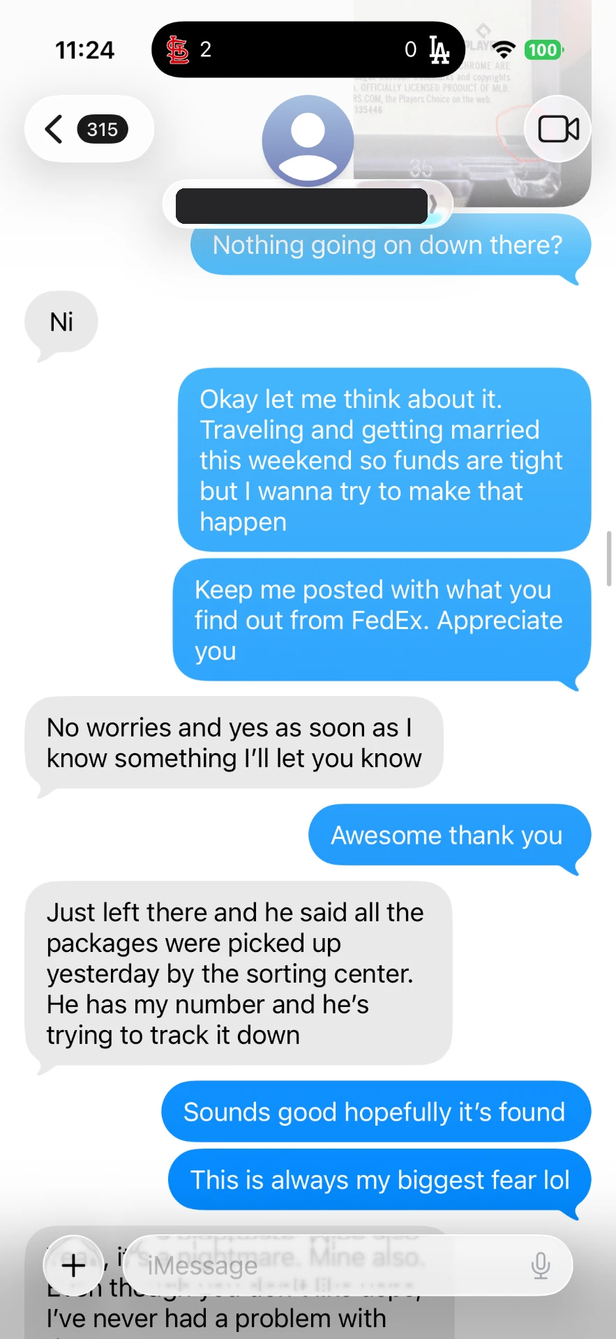 Text message 6 — message between the buyer and Alex Diaz (Ballpark Alex) about the 2026 Topps Finest Shohei Ohtani card