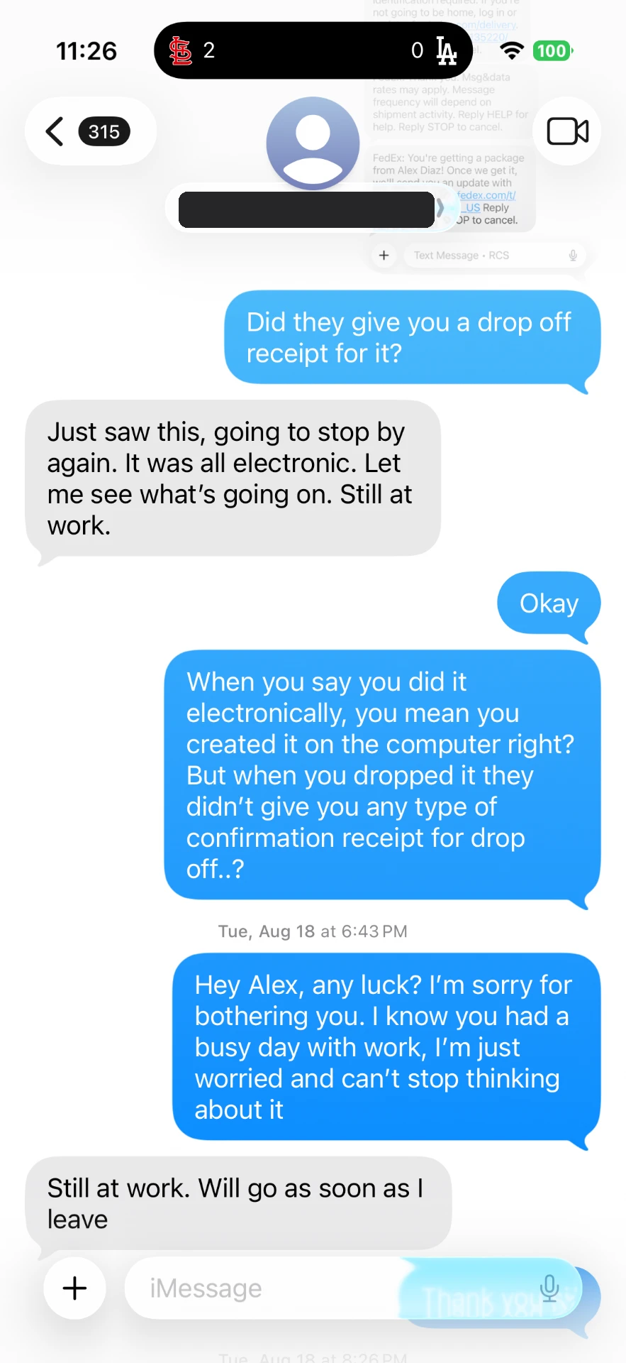 Text message 9 — message between the buyer and Alex Diaz (Ballpark Alex) about the 2026 Topps Finest Shohei Ohtani card